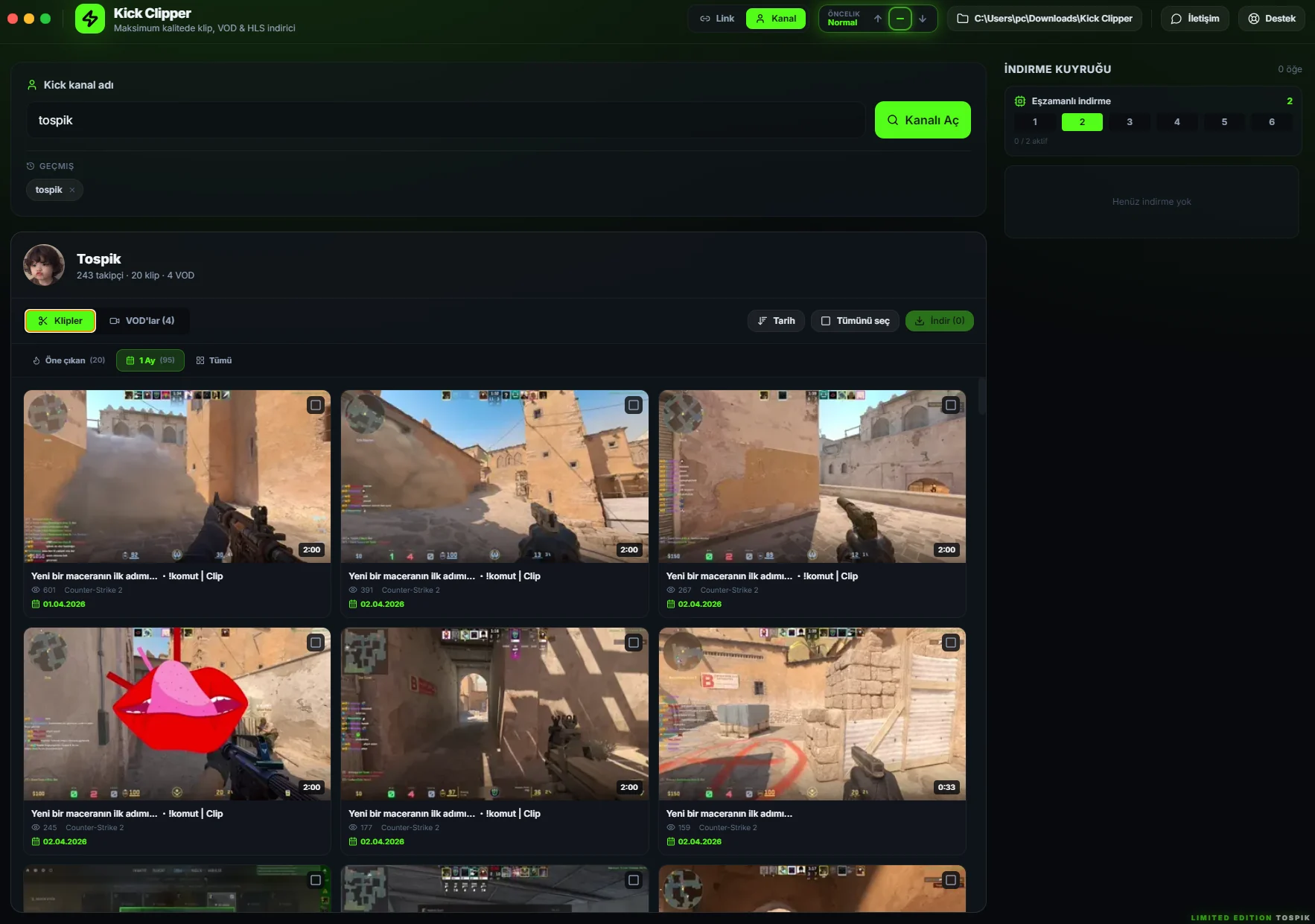Kick Clipper kanal VOD listesi