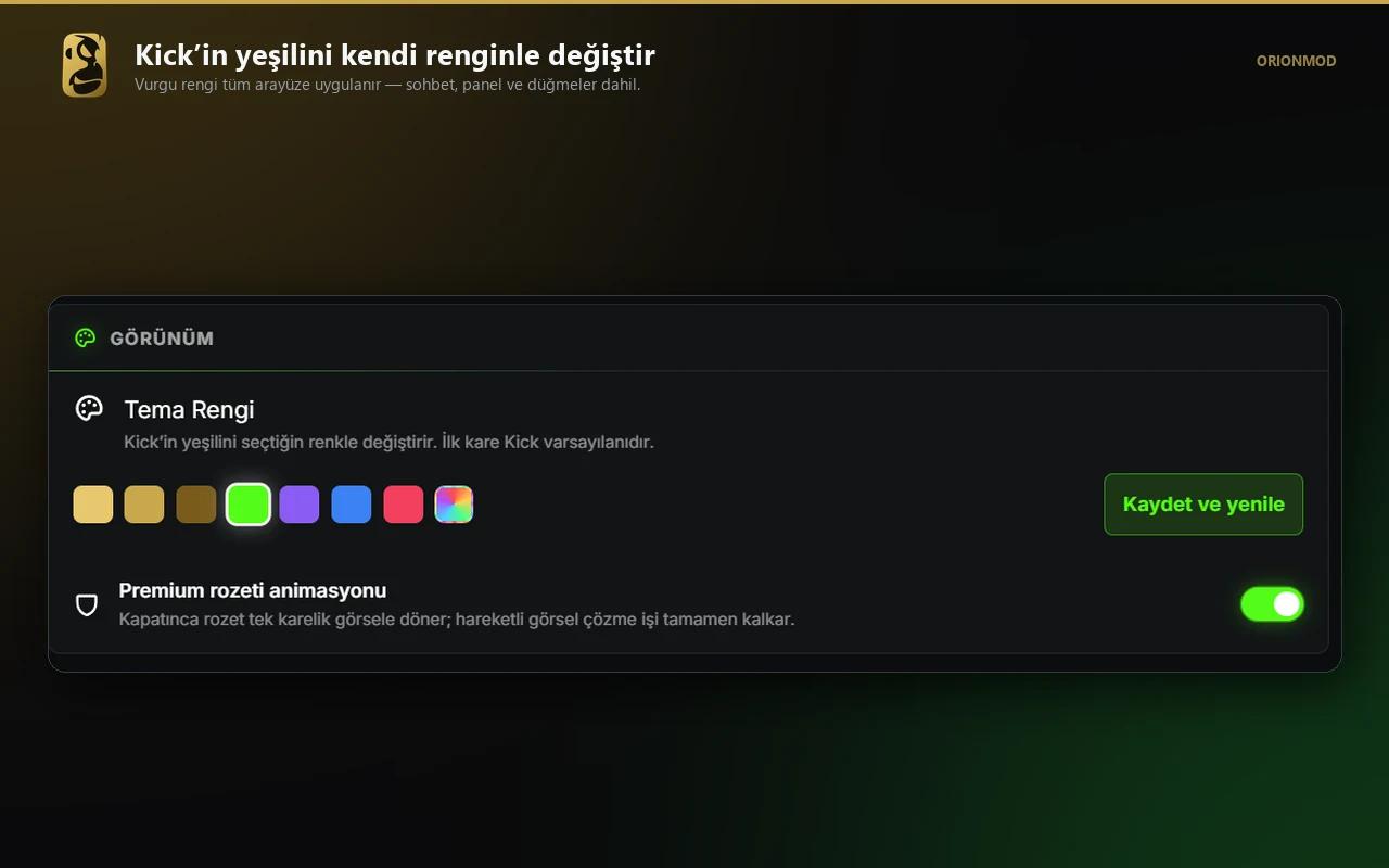 ORIONMOD tema rengi ayarı