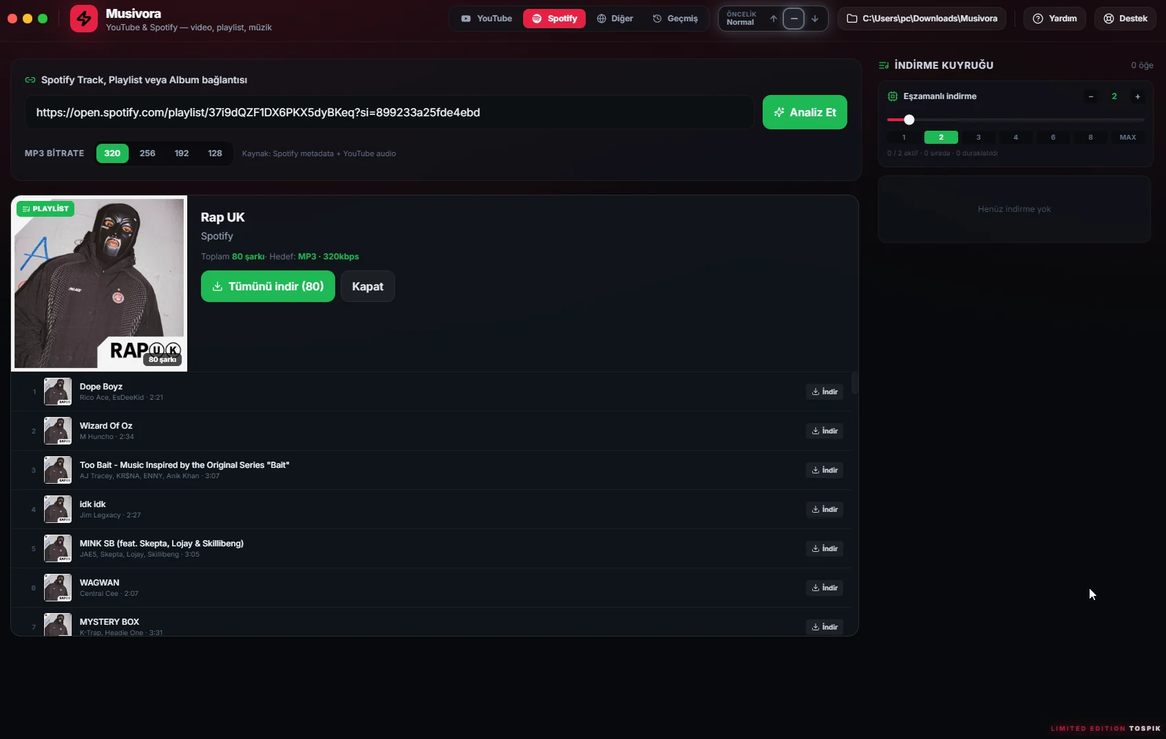 Musivora Spotify sekmesi