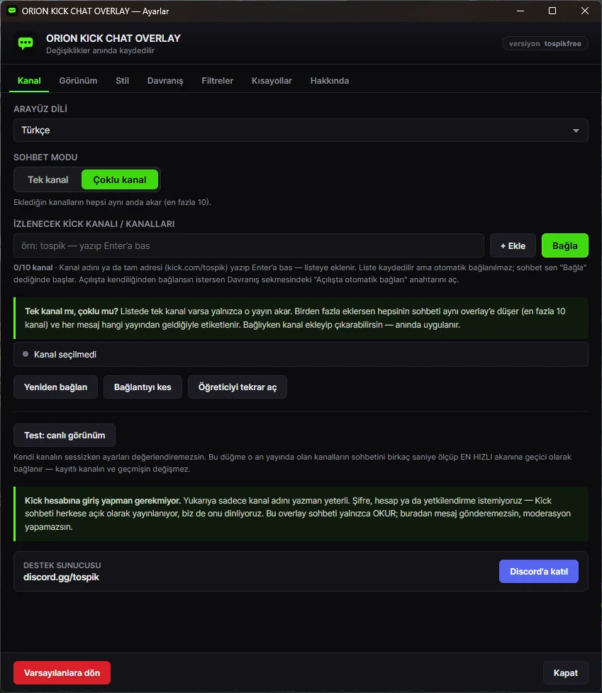 Overlay kanal ayarları
