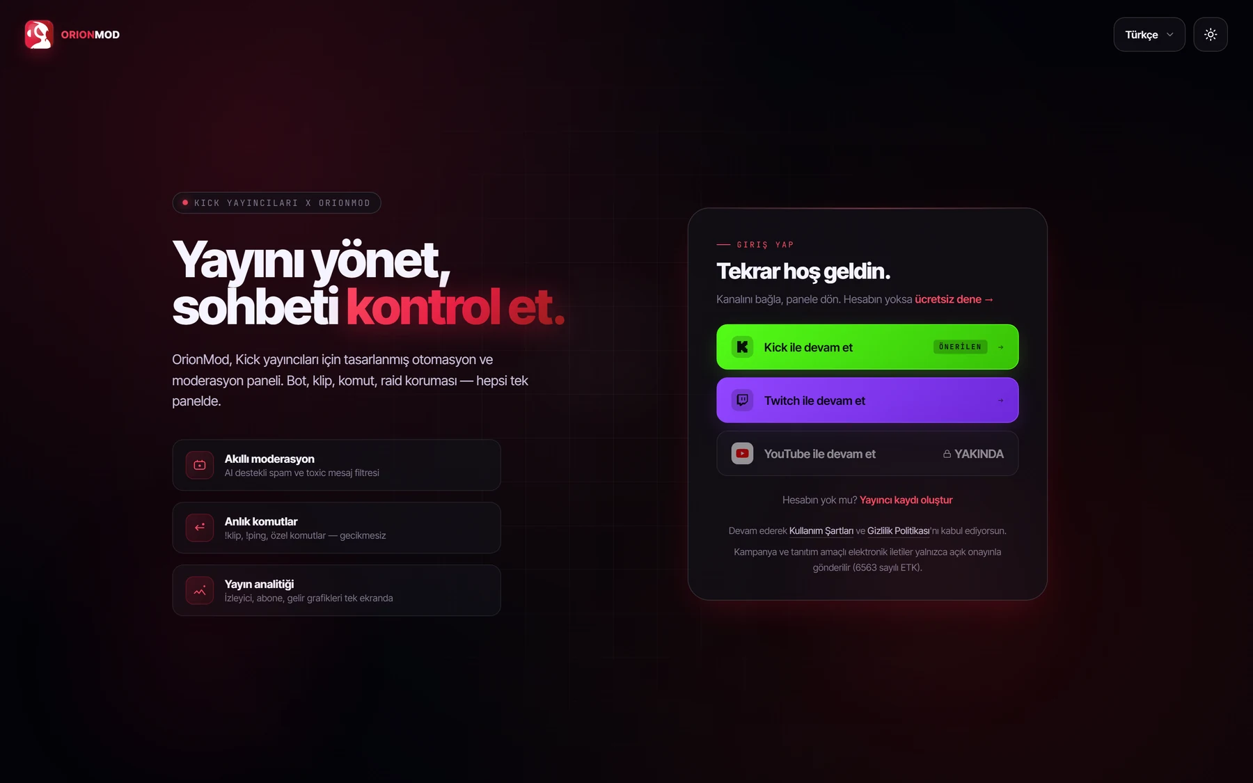 OrionMod yayın paneli